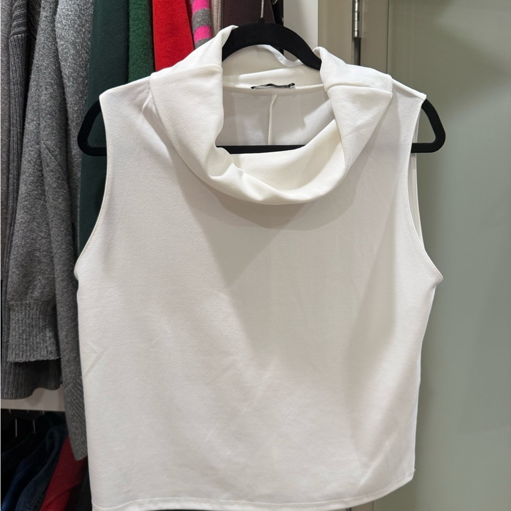 White Sleeveless Cowl Neck Top